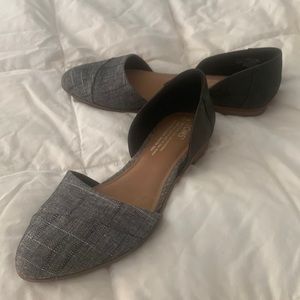 TOMS Women Jutti d'Orsay Cut Chambray Pointed Toe Grey Texture Color Block Flat